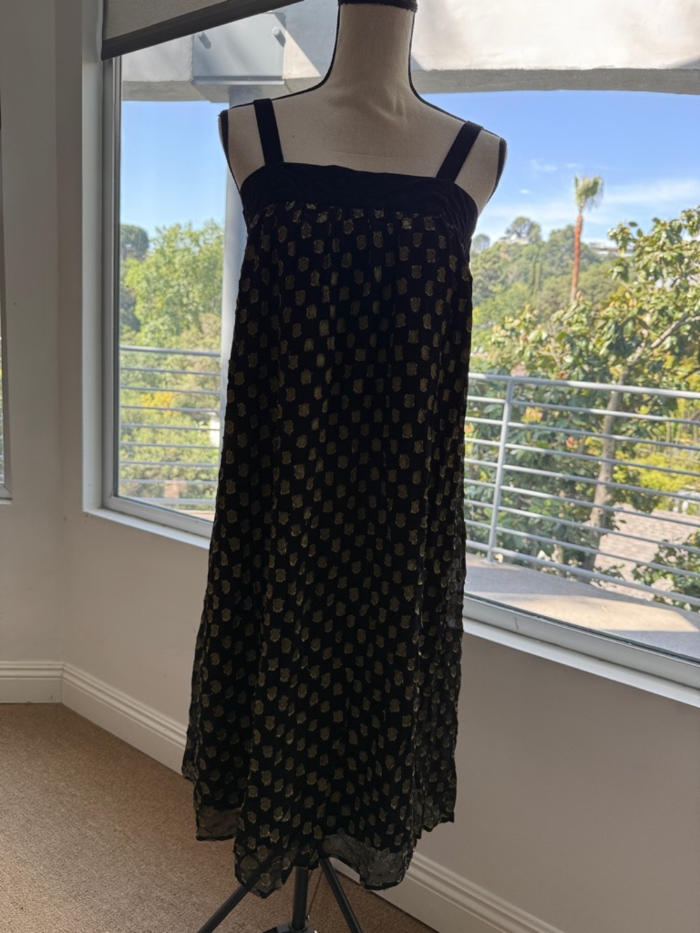 Maternal America Black & Gold Metallic Polka Dot Maternity Dress